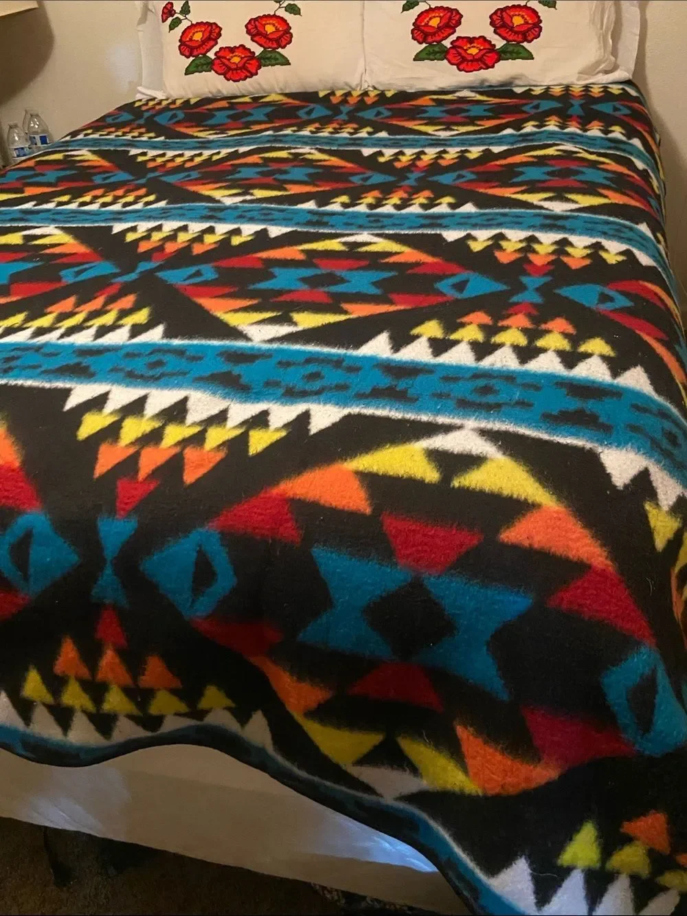 Southwestern Black Multicolor Geometric Bed Blanket by Sz, 88X68” Approximately